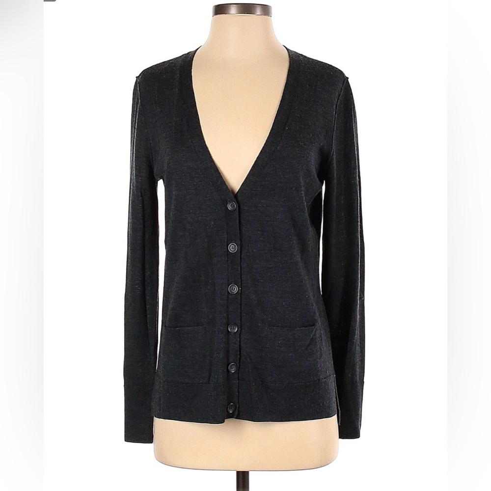 Halogen Petite Black Wool Cardigan Women XSP Lightweight Button Up